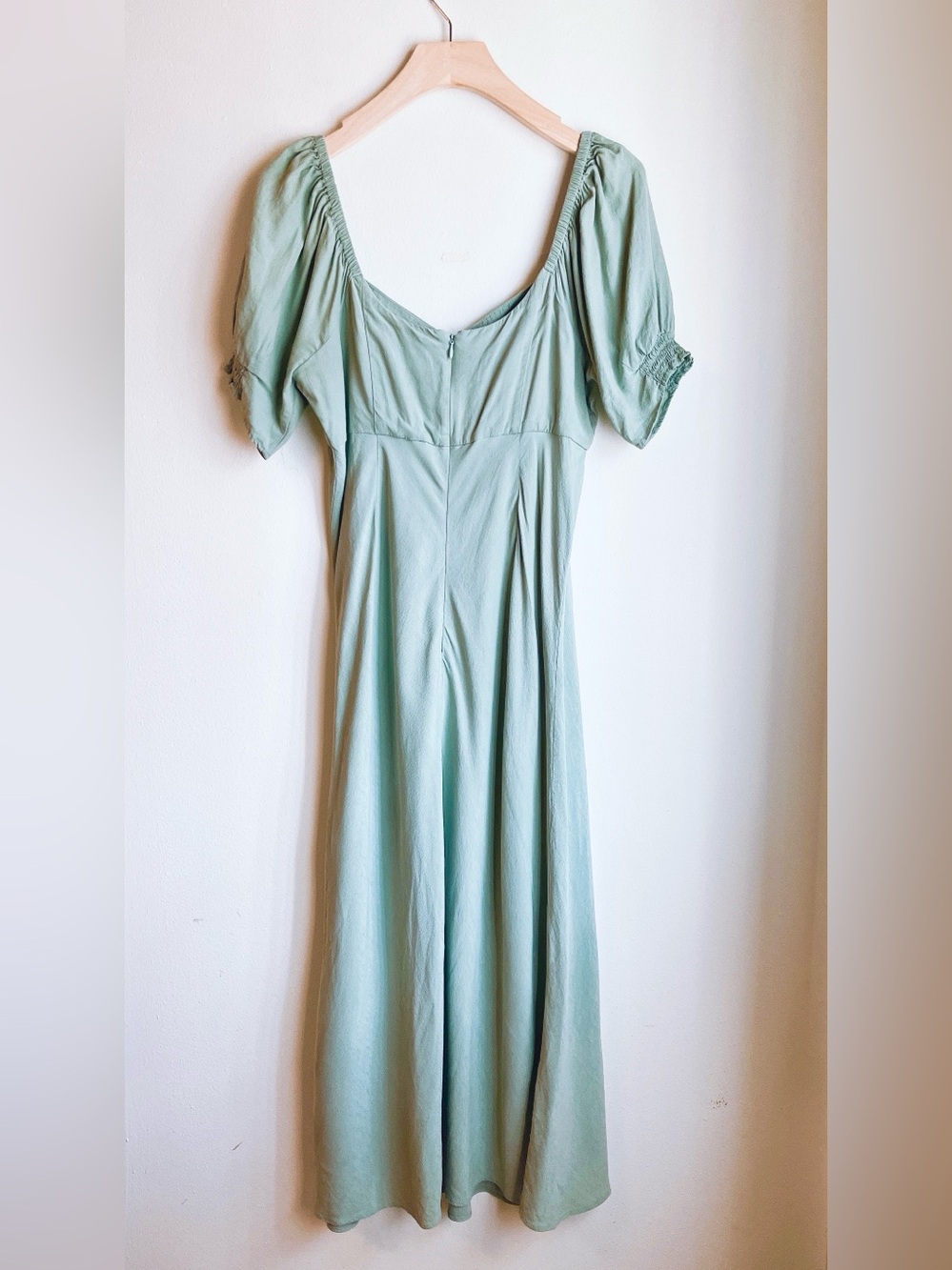 Madewell Sweetheart Neckline Puff-Sleeve Dress Earthy Green Medium Size 8 EUC - Picture 5 of 13